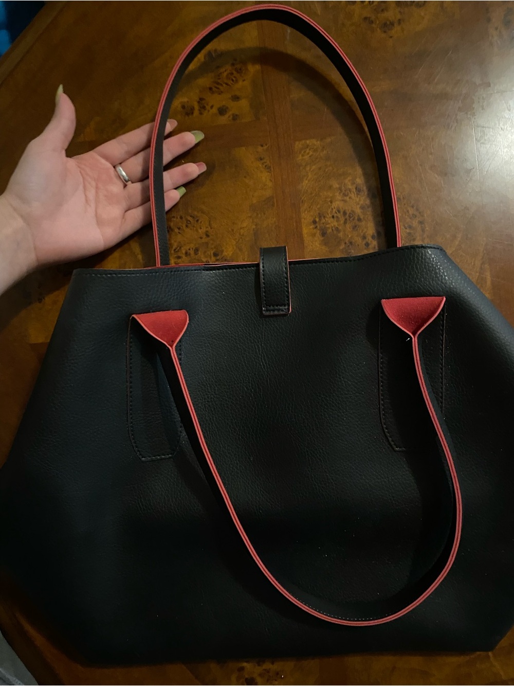 NWOT- SCHUTZ Black Tote with Subtle Red Trim - Picture 13 of 14